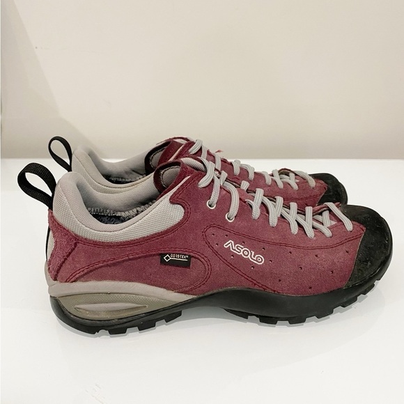 ASOLO Shiver GV Hiking Shoes GoreTex Vibram Burgundy Suede Size 7.5 - Picture 4 of 12